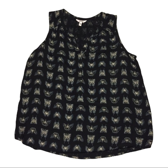 Y2K white butterflies on navy Henley rayon tank top size Medium whimsy playful. - Picture 6 of 9